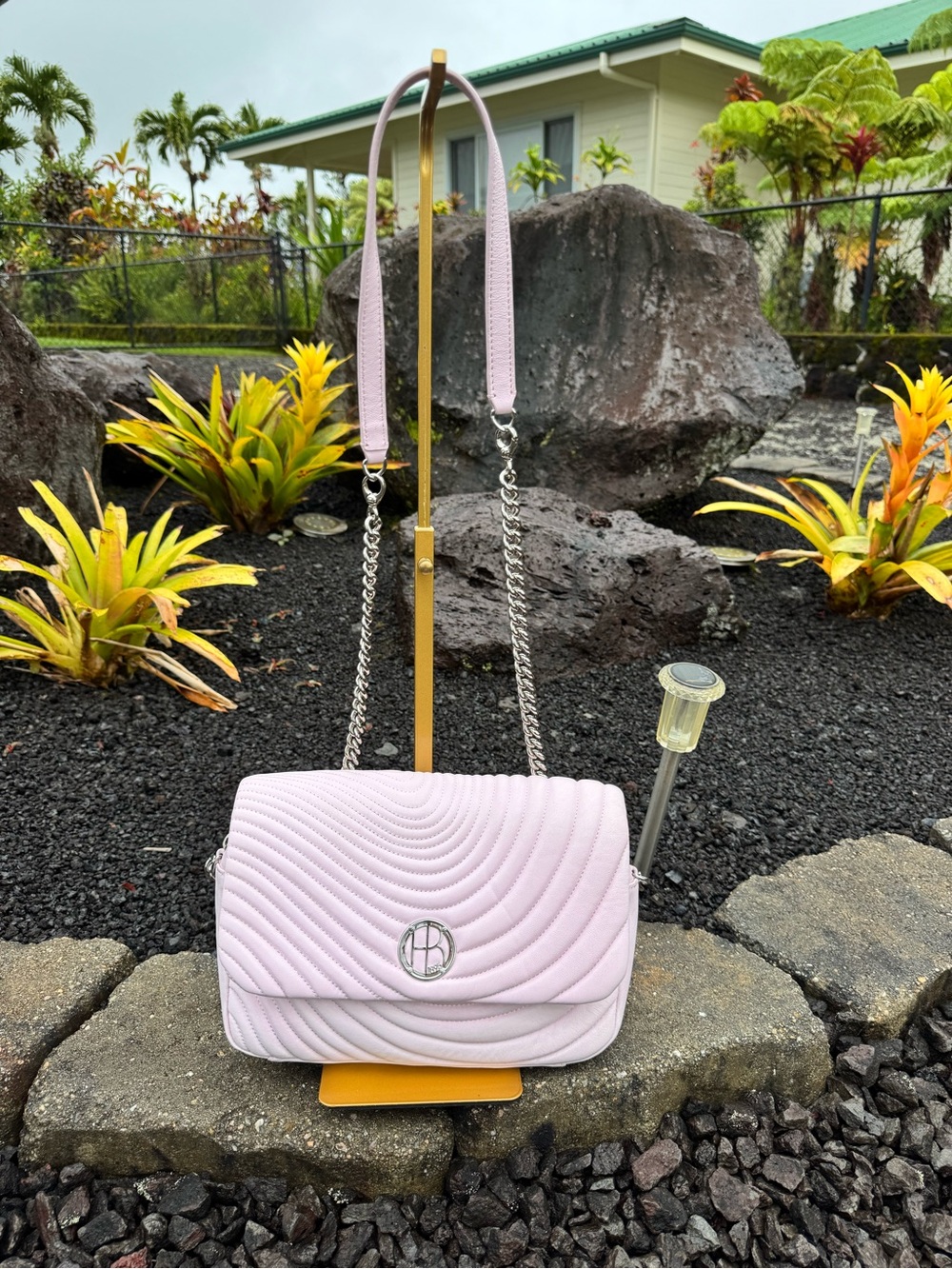 Henri Bendel 1895 Blush Pink Quilted Leather Chain Crossbody Shoulder Bag